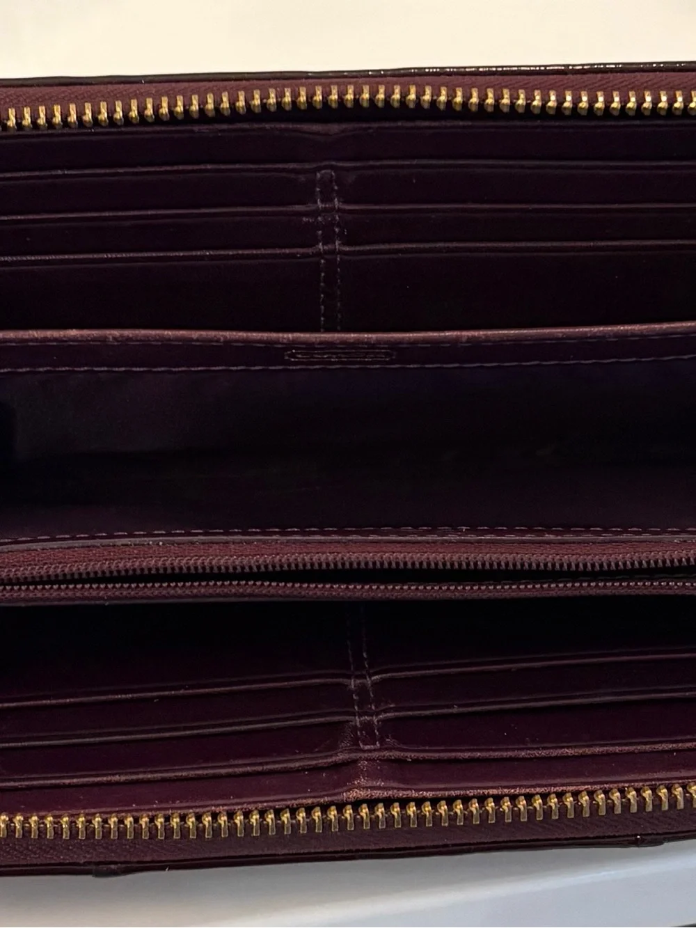 Coach Patent Zip Wallet - Dark Burgundy Patent